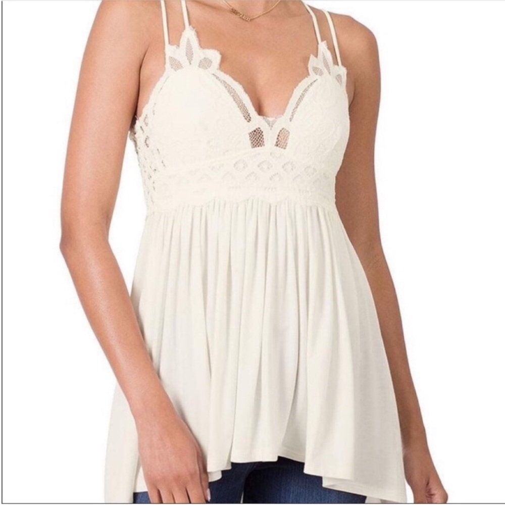 Zenana Crochet Lace Ivory Tunic Tank With Adjustable Straps. NEW! Sz XL